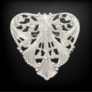 Vintage Unsigned Jeri Lou Art Deco Style Silver Heart Brooch
